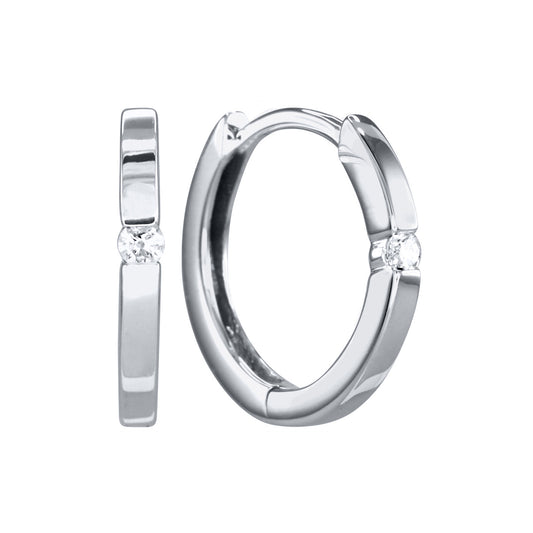 Tension-Set Diamond Huggie Hoop Earrings in 10K White Gold (0.04ct tw)
