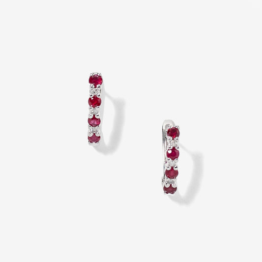 Ruby and Diamond Claw-Set J-Hoop Earrings in 10/14K White Gold