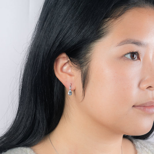 Pear Shape Aquamarine Earrings With Diamond Accents in 10K White Gold