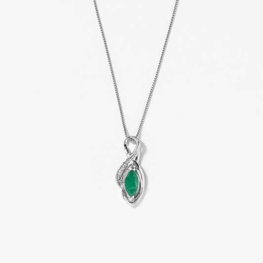 Marquise Emerald Pendant in 10K White Gold
