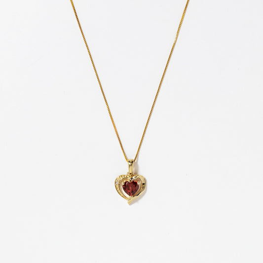 Heart Shaped Garnet Necklace in 10K Yellow Gold