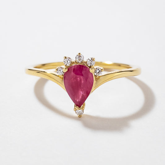 Pear Shape Ruby Ring in 10K Yellow Gold
