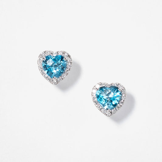 Heart Shape Blue Topaz Earrings in 10K White Gold