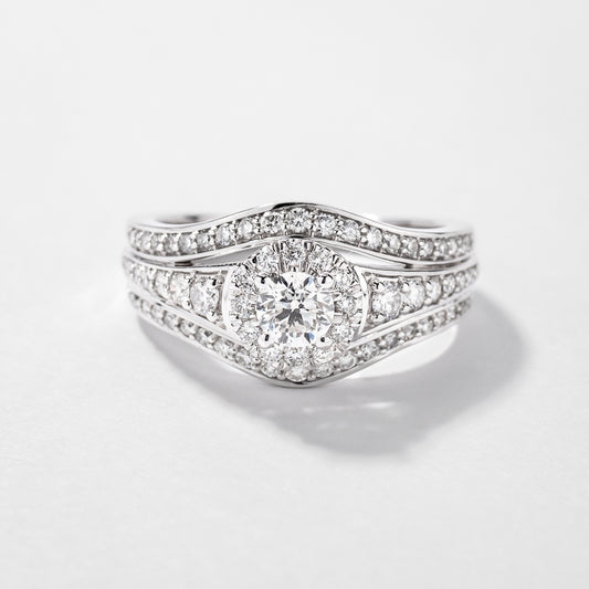 Diamond Cluster Ring in 10K White Gold (0.90 ct tw)