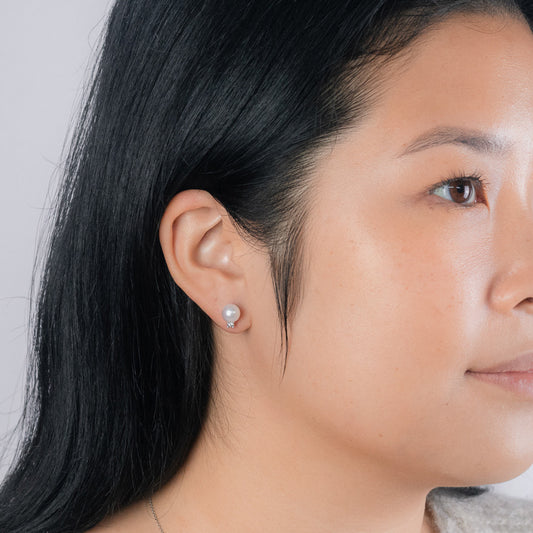 Pearl Earrings with Diamond Accents in 14K White Gold