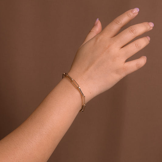 10K Yellow Gold Paper Clip Link Bracelet