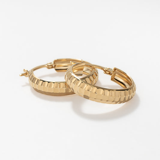 Domed Checkered Hoop Earrings in 10K Yellow Gold