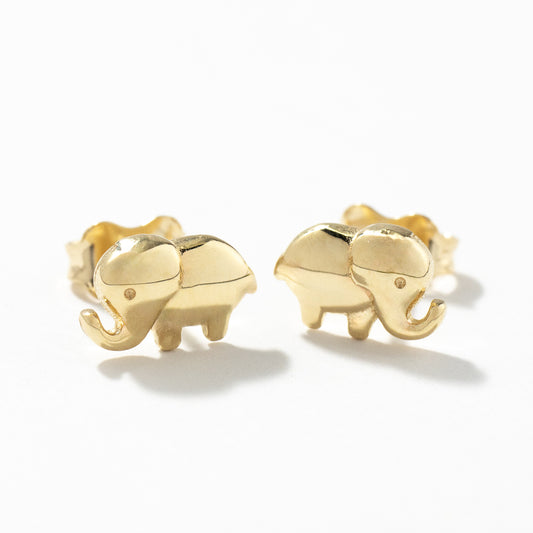 Elephant Stud Earrings in 10K Yellow Gold