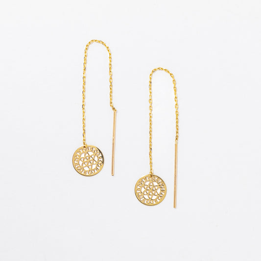 Round Lattice Pull Through Earrings in 10K Yellow Gold