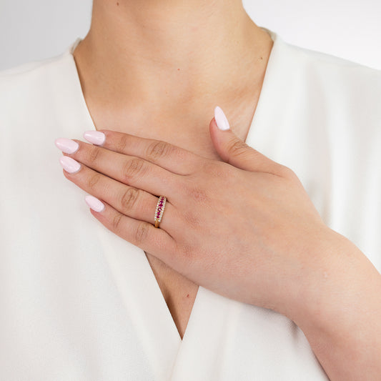 Ruby and Diamond Eternity Ring in 10K Yellow Gold