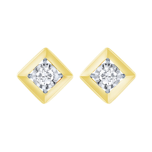 10K Yellow and White Gold Diamond Solitaire Stud Earrings (0.22 ct tw)