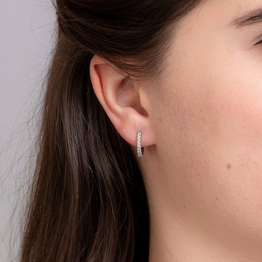 10K White Gold Diamond Huggie Hoop Earrings with Removable Pear Shaped Charm (1.00 ct tw)