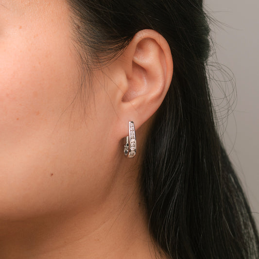 Channel-Set Diamond J-Hoop Earrings in 10K White Gold (0.75 ct tw)