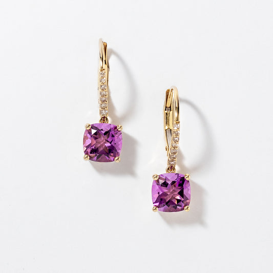 Amethyst Earrings with Diamond Accents in 10K Yellow Gold