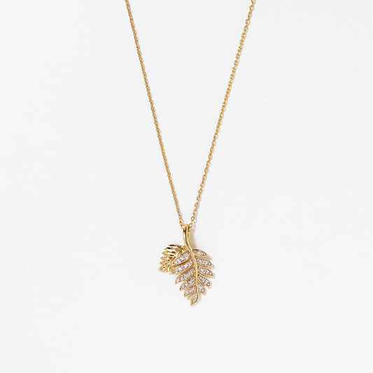 Diamond Leaf Pendant in 10K Yellow Gold (0.07 ct tw)