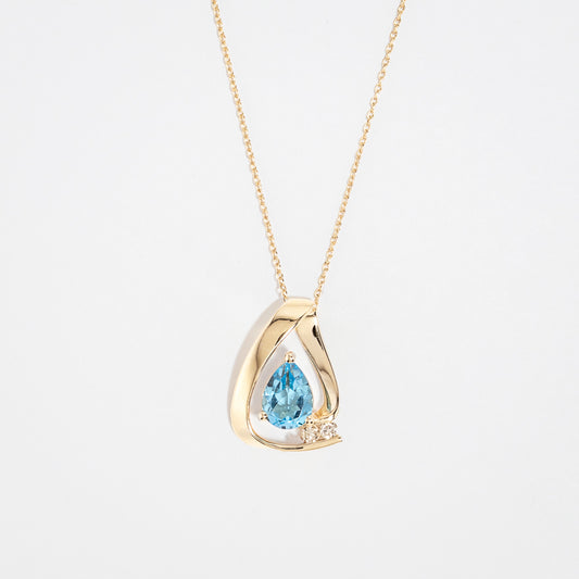 Pear Shape Blue Topaz Necklace in 10K Yellow Gold