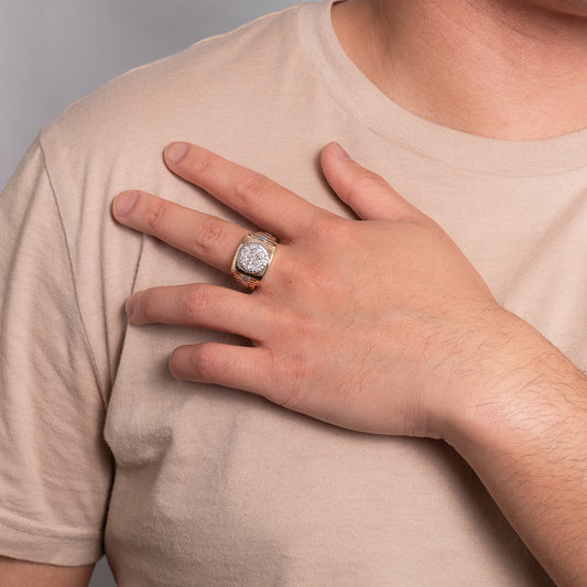Men’s Diamond Cluster Ring in 10K Yellow and White Gold (1.00ct tw)