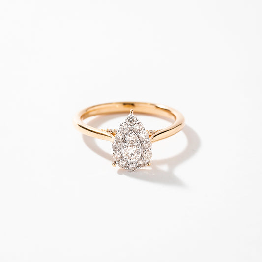 Pear Shape Diamond Cluster Ring in 10K Yellow and White Gold (0.40 ct tw)