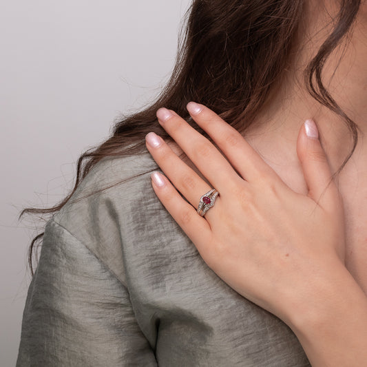Oval Ruby Ring with Diamond Accents in 10K Yellow and White Gold