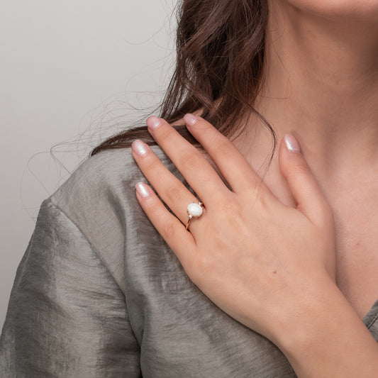 Oval Opal Ring with Diamond Accents in 10K Yellow Gold