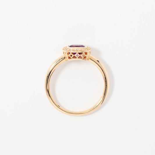 Cushion Cut Amethyst Ring with Diamond Accents in 10K Yellow Gold