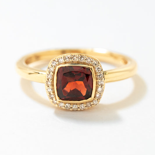 Cushion Cut Garnet Ring with Diamond Accents in 10K Yellow Gold