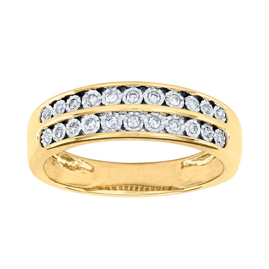 10K Yellow and White Gold Channel Set Double Row Diamond Anniversary Band (0.13ct tw)