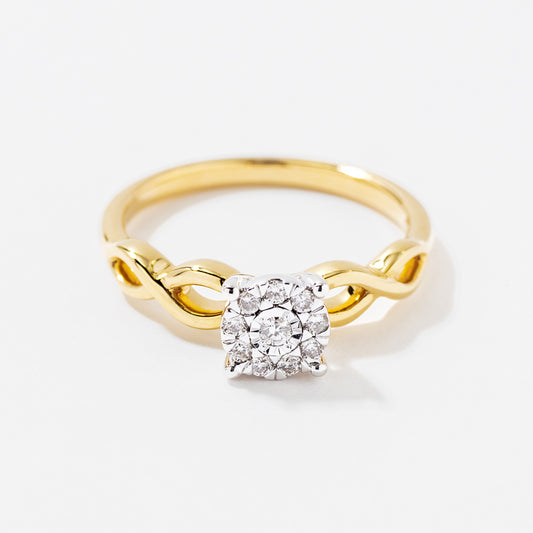 Diamond Cluster Ring in 10K Yellow and White Gold (0.16 ct tw)
