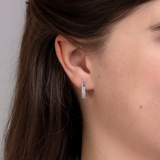 10K white gold double row diamond earrings