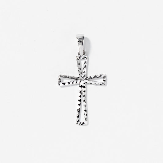 10K White Gold Diamond Cut Cross Pendant