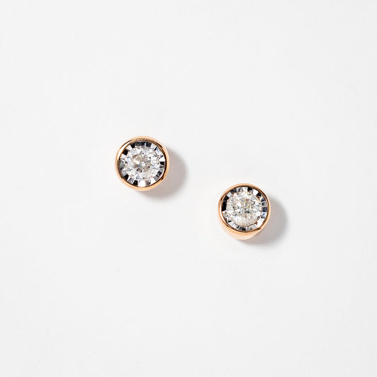 Bezel Stud Earrings in 10K Rose and White Gold (0.50 ct tw)