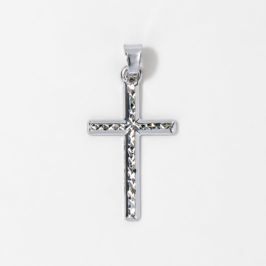 Diamond Cut Cross Pendant in 10K White Gold
