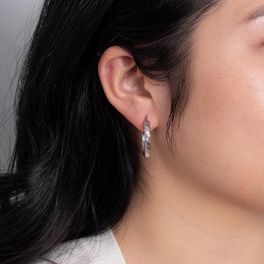 Oval Diamond Cut Hoop Earrings 10K White Gold