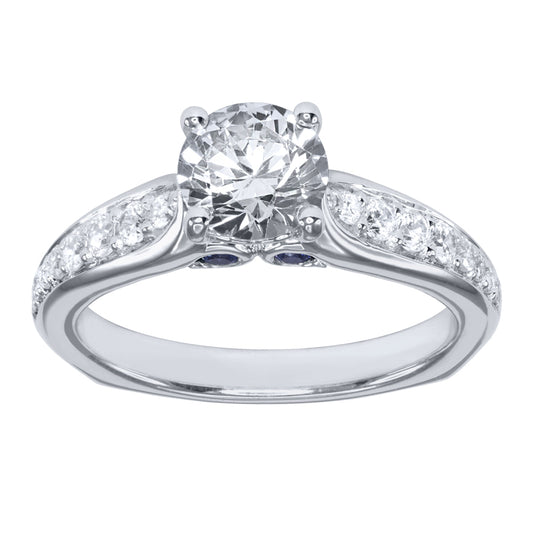 Lumina "Sirena" (0.70ct) Ideal Cut Centre Diamond In 18K White Gold With Sapphire and Diamond Accents