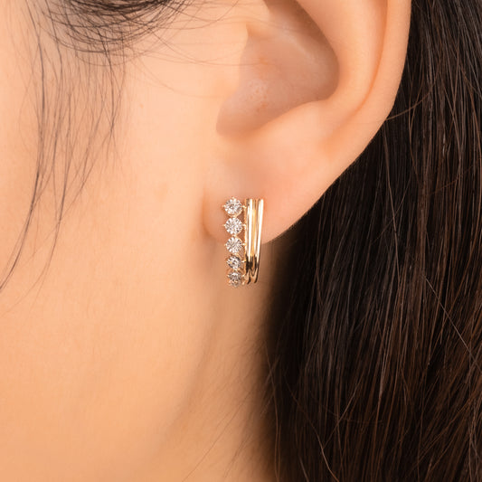 Diamond J Hook Earrings in 10K White and Yellow Gold (0.11 ct tw)