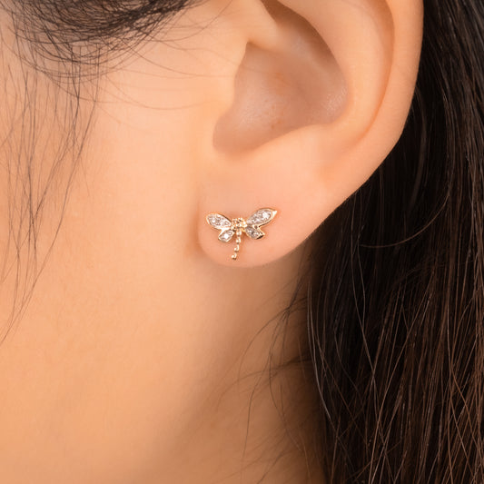Diamond Dragonfly Earrings in 10K Yellow Gold (0.08 ct tw)