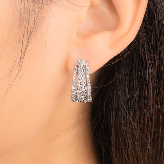 J Hoop Diamond Cluster Earrings in 10K White Gold (1.00 ct tw)