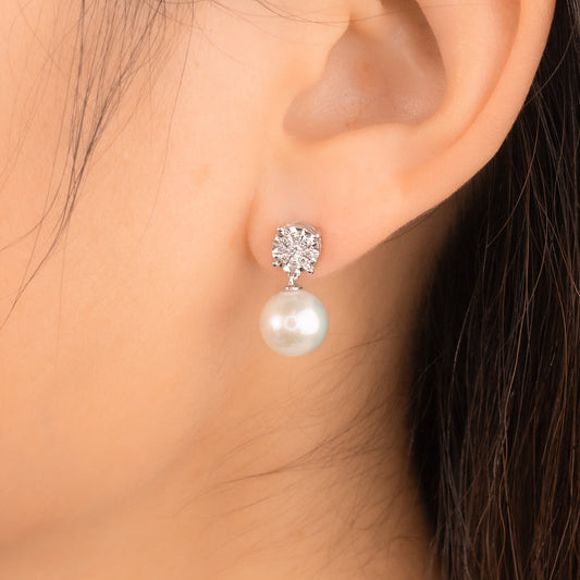 Pearl Dangle Earrings in 10K White Gold