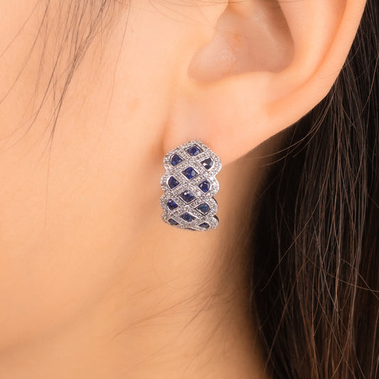 Sapphire and Diamond Cluster Earrings in 10K White Gold