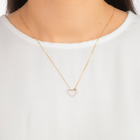 Diamond Lined Heart Necklace in 10K Yellow Gold (0.05ct tw)