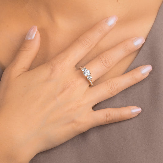 Three Stone Lab Grown Diamond Engagement Ring in 14K Yellow Gold (1.88 ct tw)