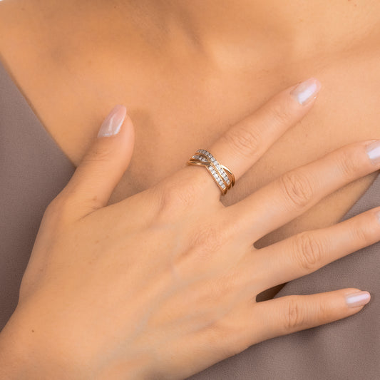 Channel Set Diamond Cluster Ring in 10K Yellow and White Gold (0.10 ct tw)