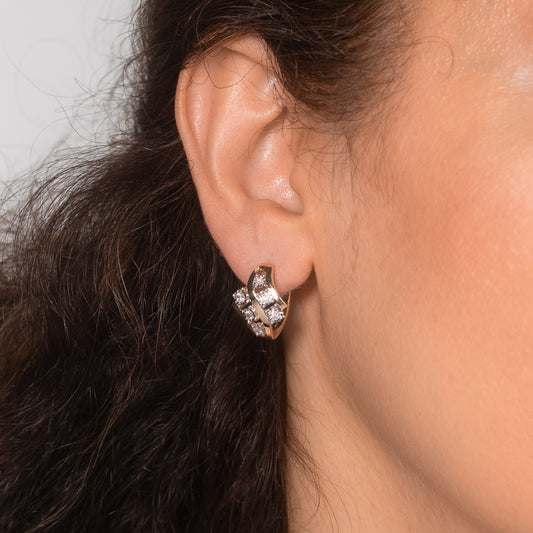 Diamond Cluster Hoop Earrings in 10K Yellow and White Gold (0.50 ct tw)