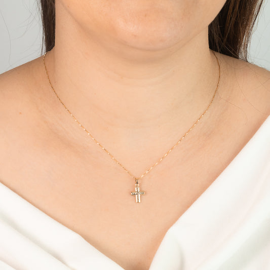 Diamond Cut Cross Pendant in 14K Yellow Gold