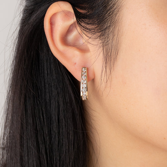 Channel Set J Hoop Earrings in 10K Yellow Gold (1.50 ct tw)