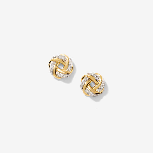 Diamond Love Knot Stud Earrings in 10K Yellow Gold (0.13 ct tw)