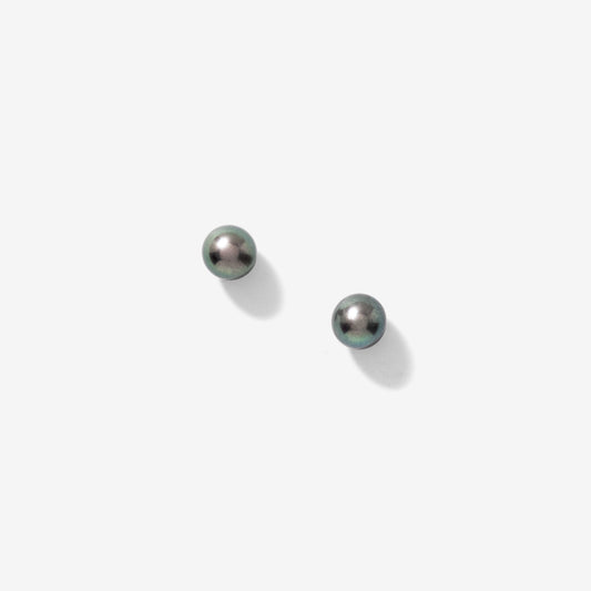 5-5.5mm Black Cultured Pearl Stud Earrings in 14K White Gold