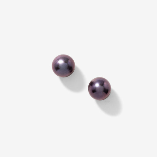 8-8.5mm Black Peacock Pearl Stud Earrings in 14K Yellow Gold