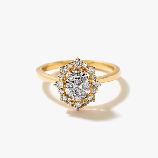 Oval Shape Diamond Cluster Ring in 10K Yellow and White Gold (0.38 ct tw)