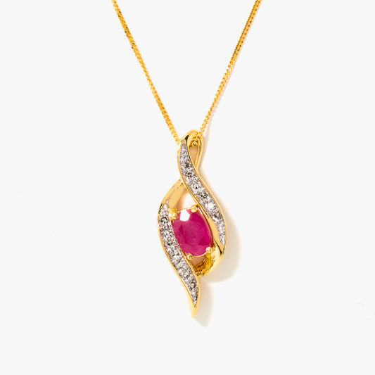 Oval Ruby Necklace in 10K Yellow Gold